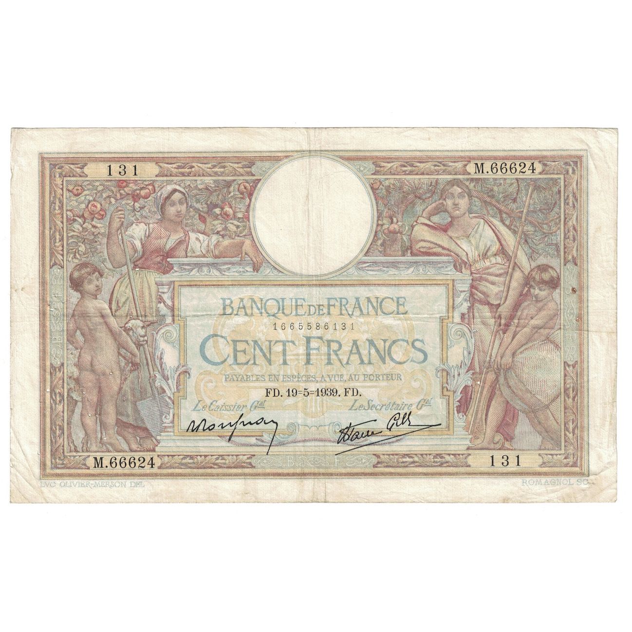 France, 100 Francs, Luc Olivier Merson, 1939, 1939-05-19, TTB, Fayette:25.47