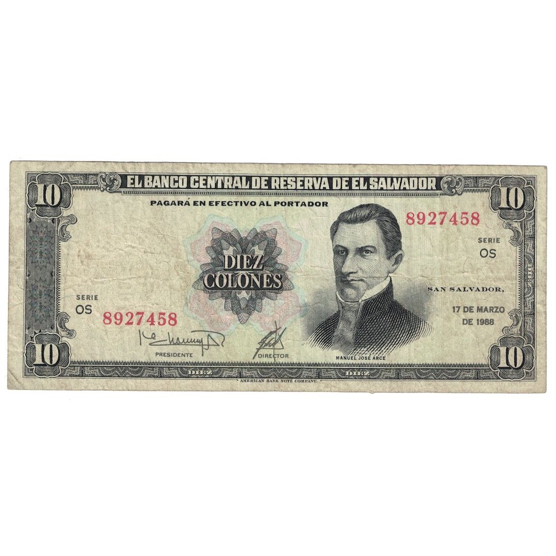 Geldschein, El Salvador, 10 Colones, 1988, 1988-03-17, KM:135b, SGE+