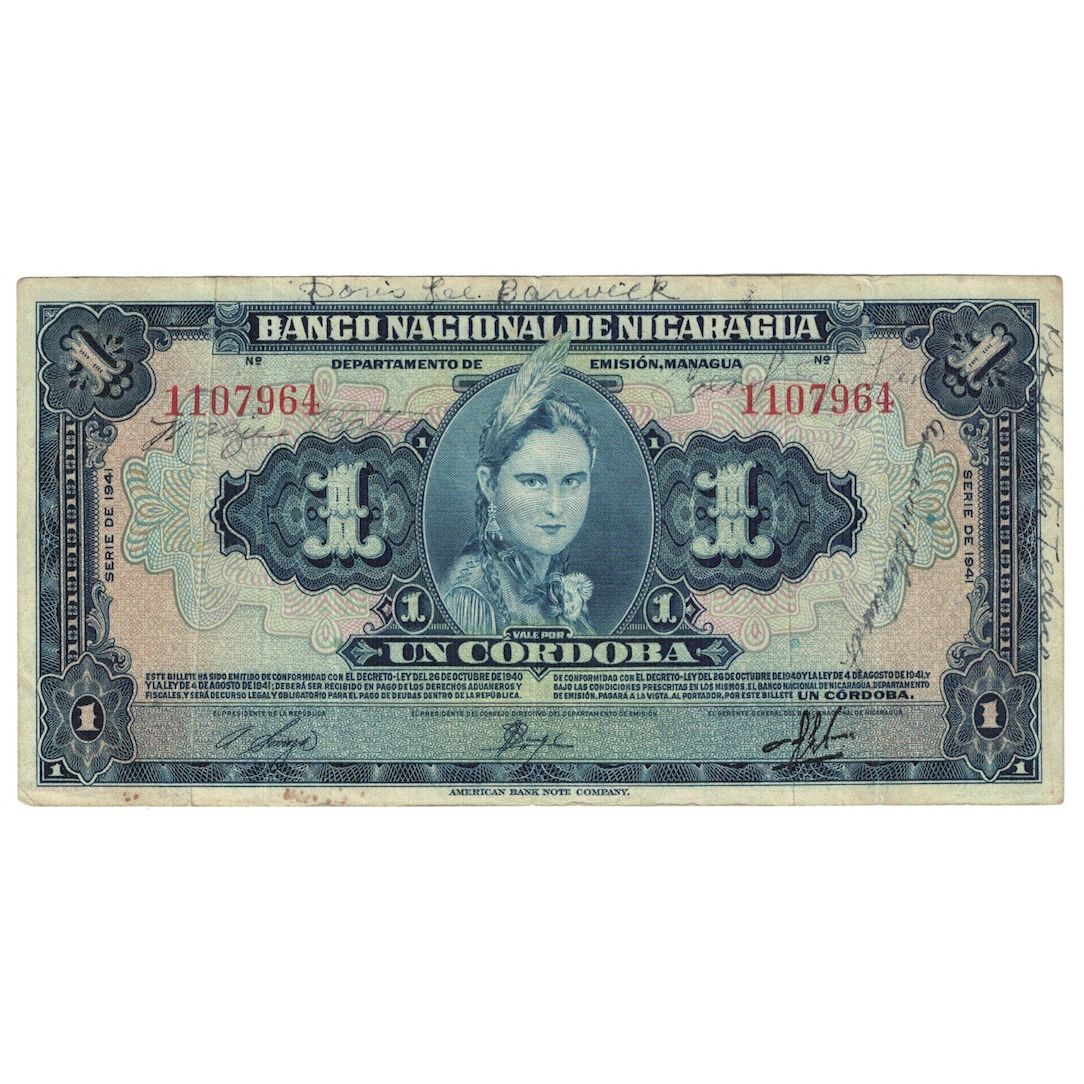 Banconote, Nicaragua, 1 Cordoba, 1941, KM:90a, B+