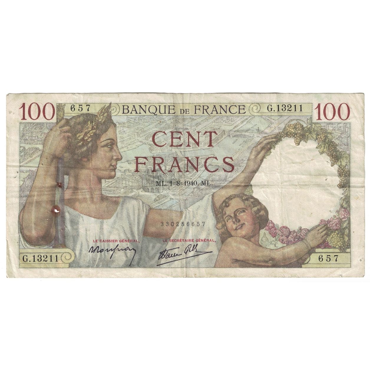 Francja, 100 Francs, Sully, 1940, 1940-08-01, VF(20-25), Fayette:26.34, KM:94