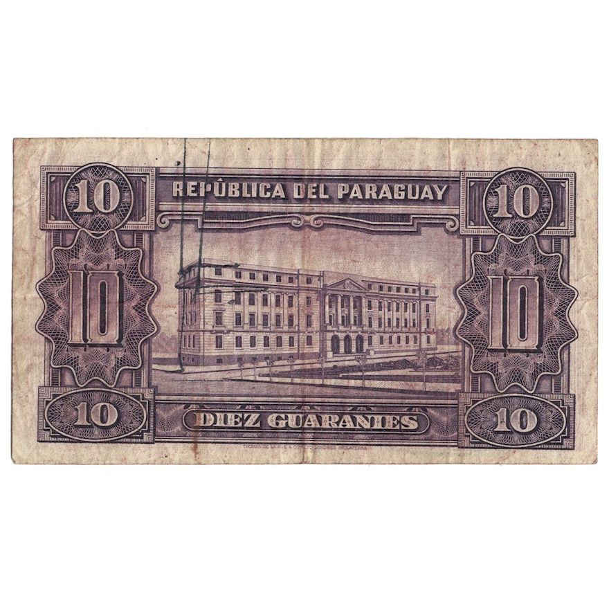 Billet, Paraguay, 10 Guaranies, L1952, KM:187a, B