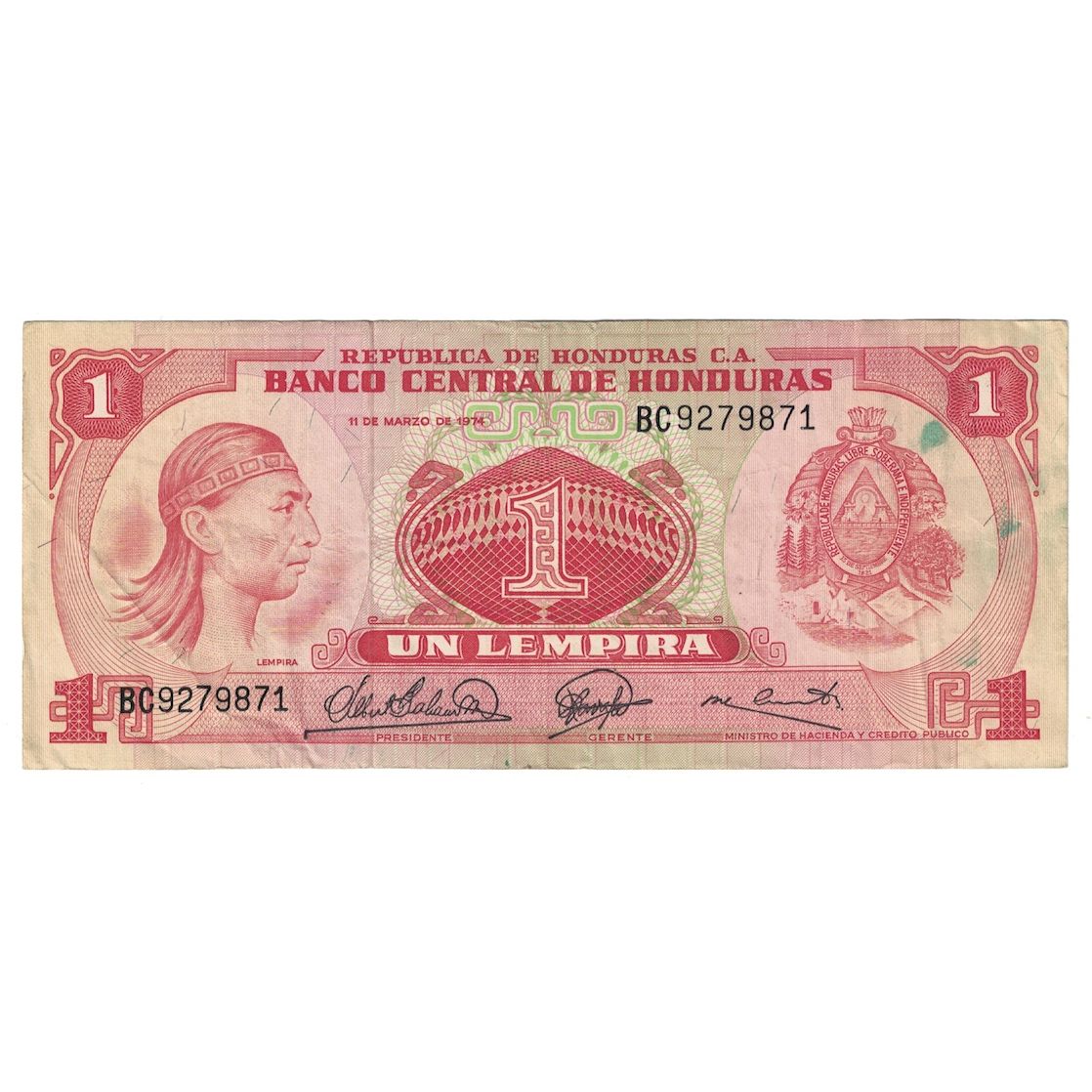 Billete, 1 Lempira, 1974, Honduras, 1974-03-11, KM:58, BC