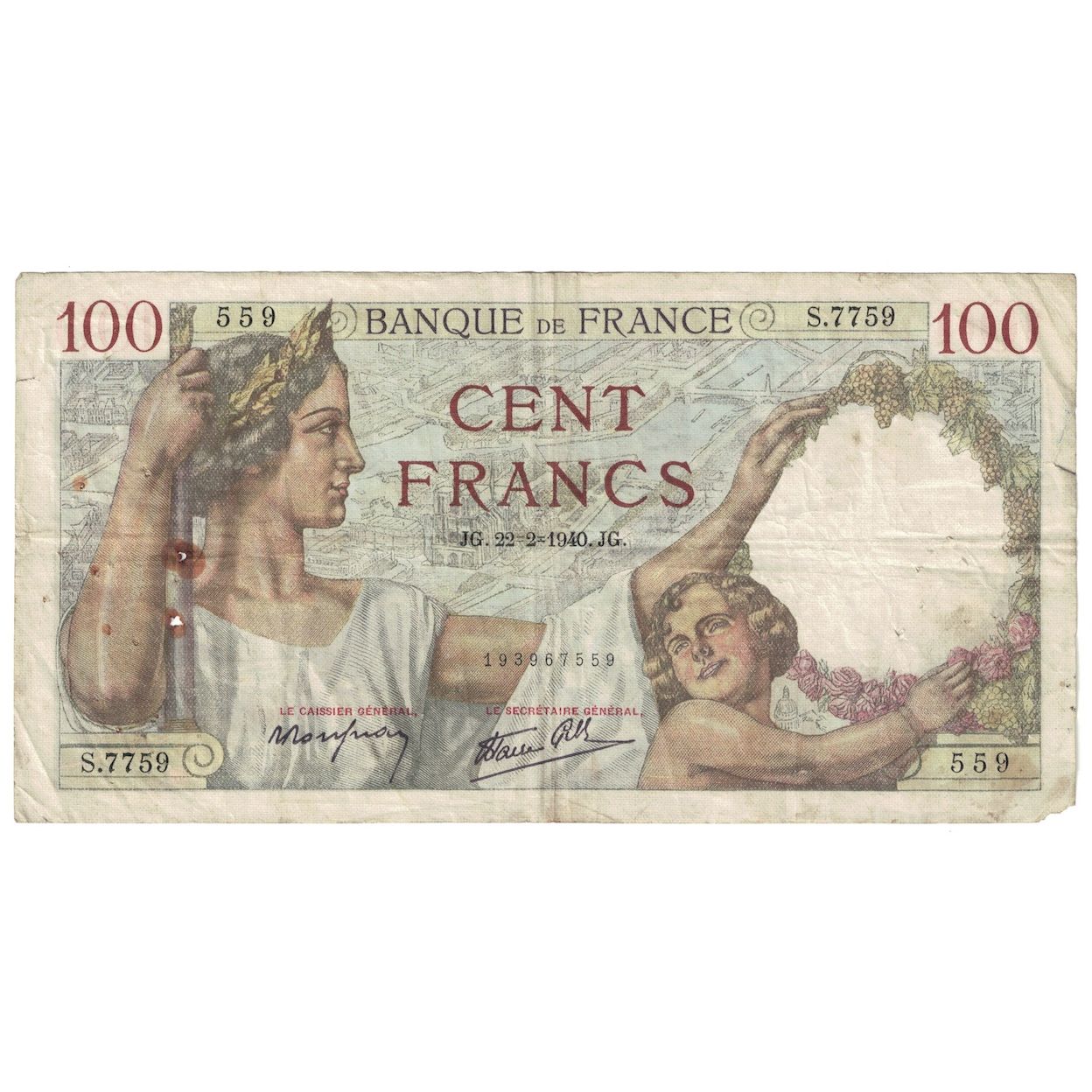 Francja, 100 Francs, Sully, 1940, 1940-02-22, VF(30-35), Fayette:26.23, KM:94