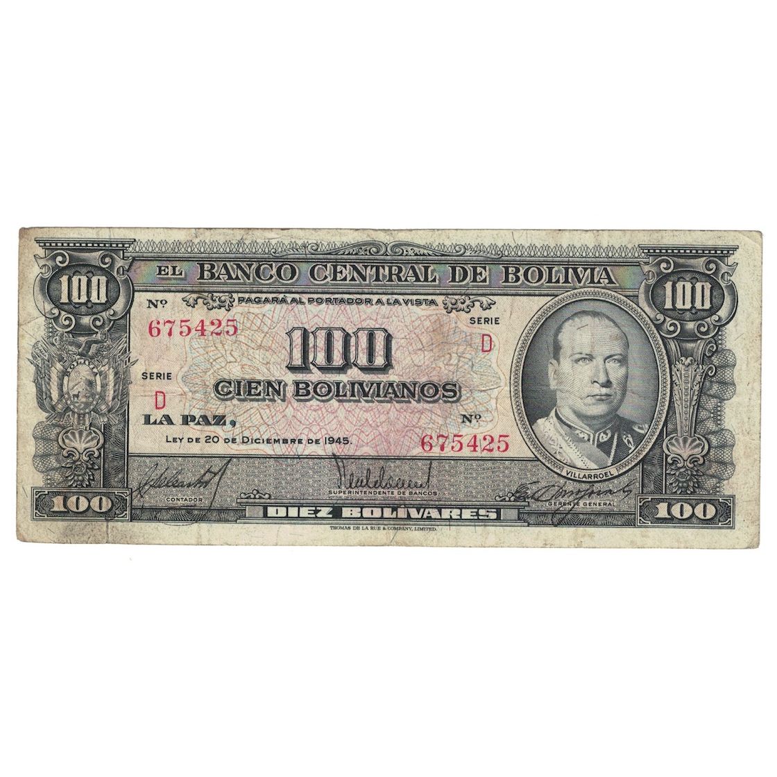 Banknote, Bolivia, 100 Bolivianos, 1945, 1945-12-20, KM:147, VF(30-35)
