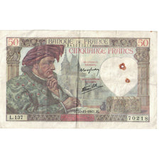 Francja, 50 Francs, Jacques Coeur, 1941, 1941-11-20, VF(20-25), Fayette:19.16