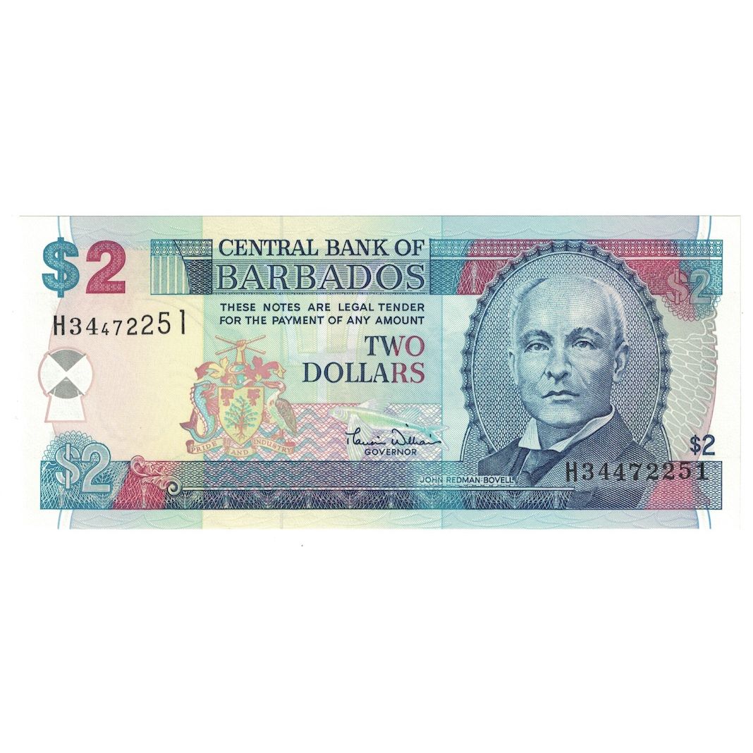 Banconote, Barbados, 2 Dollars, 2007, KM:66a, FDS