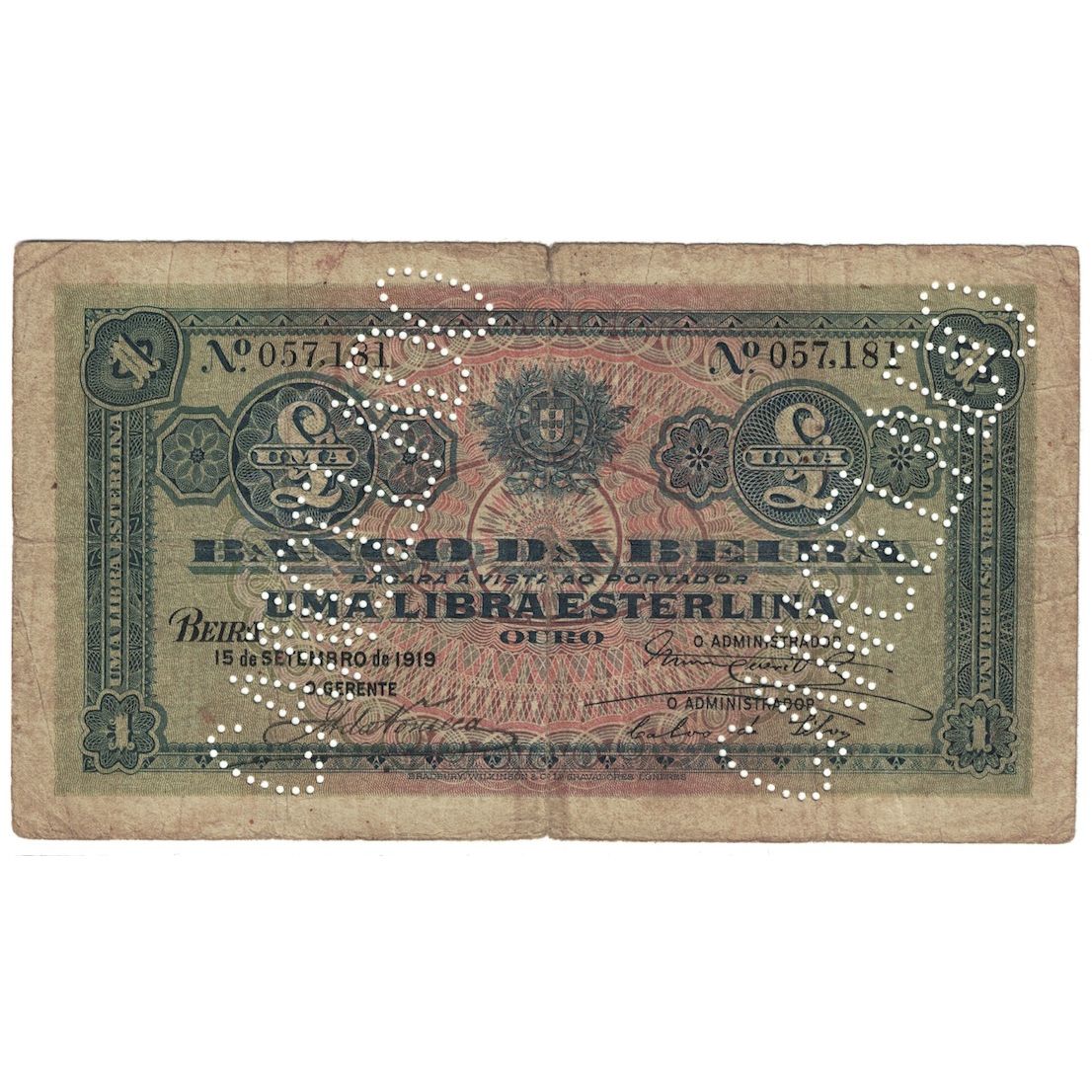 Billet, Mozambique, 1 Escudo, 1919, 1919-09-15, KM:R23a, B