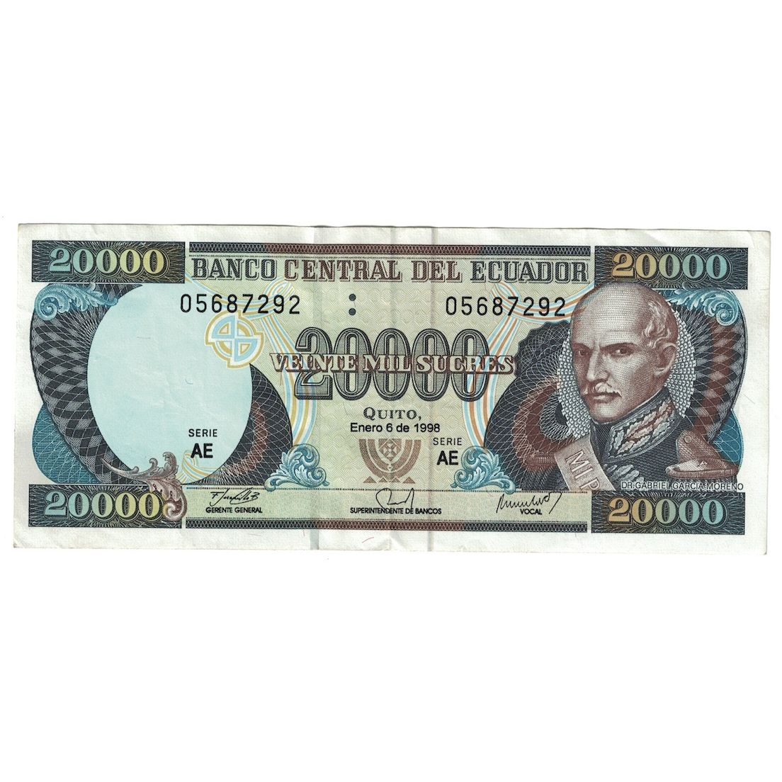 Nota, Equador, 20,000 Sucres, 1998, 1998-01-06, KM:129c, AU(50-53)
