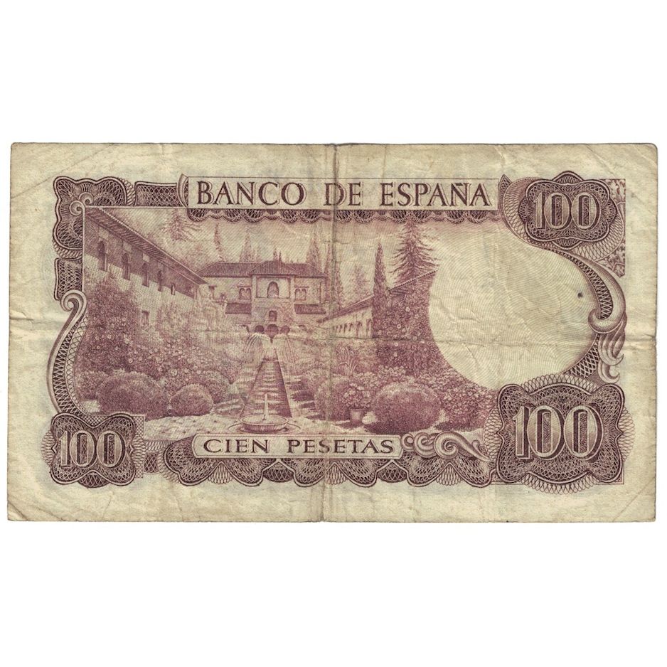 Nota, Espanha, 100 Pesetas, 1970 (1974), KM:152a, F(12-15)