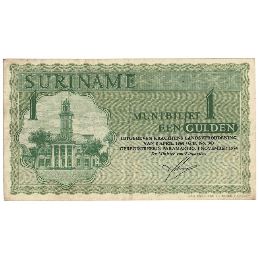 Nota, Suriname, 1 Gulden, 1974, 1974-11-01, KM:116c, EF(40-45)