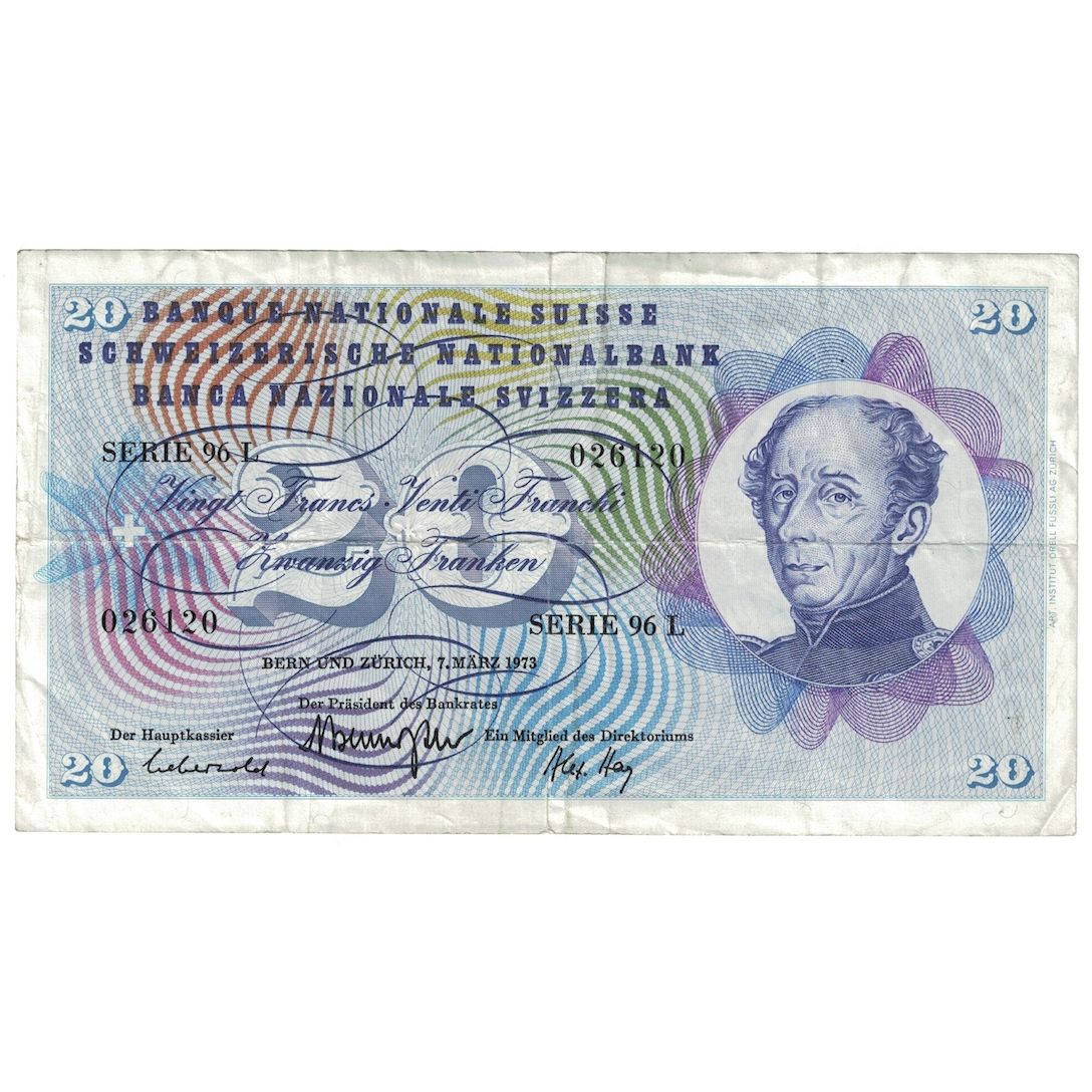 Banknote, Switzerland, 20 Franken, 1973, 1973-03-07, KM:46u, VF(30-35)