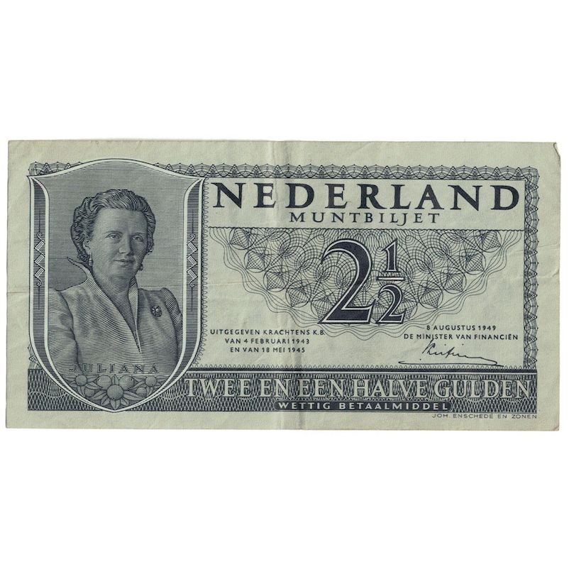 Banconote, Paesi Bassi, 2 1/2 Gulden, 1949, 1949-08-08, KM:73, BB