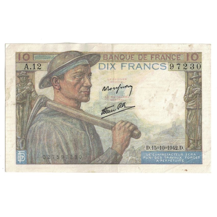 Francia, 10 Francs, Mineur, 1942, 1942-10-15, MBC, Fayette:8.4, KM:99d