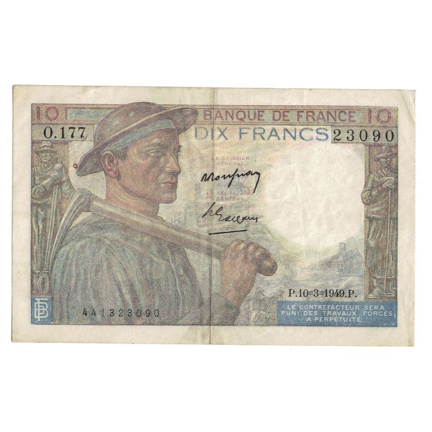 França, 10 Francs, Mineur, 1949, 1949-03-10, EF(40-45), Fayette:8.19, KM:99f