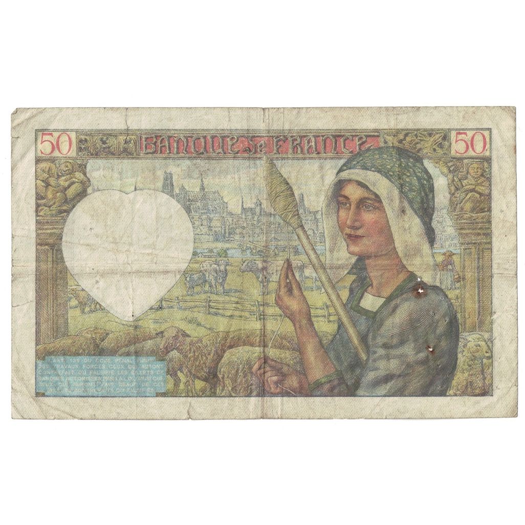 France, 50 Francs, Jacques Coeur, 1941, 1941-03-13, B+, Fayette:19.07, KM:93
