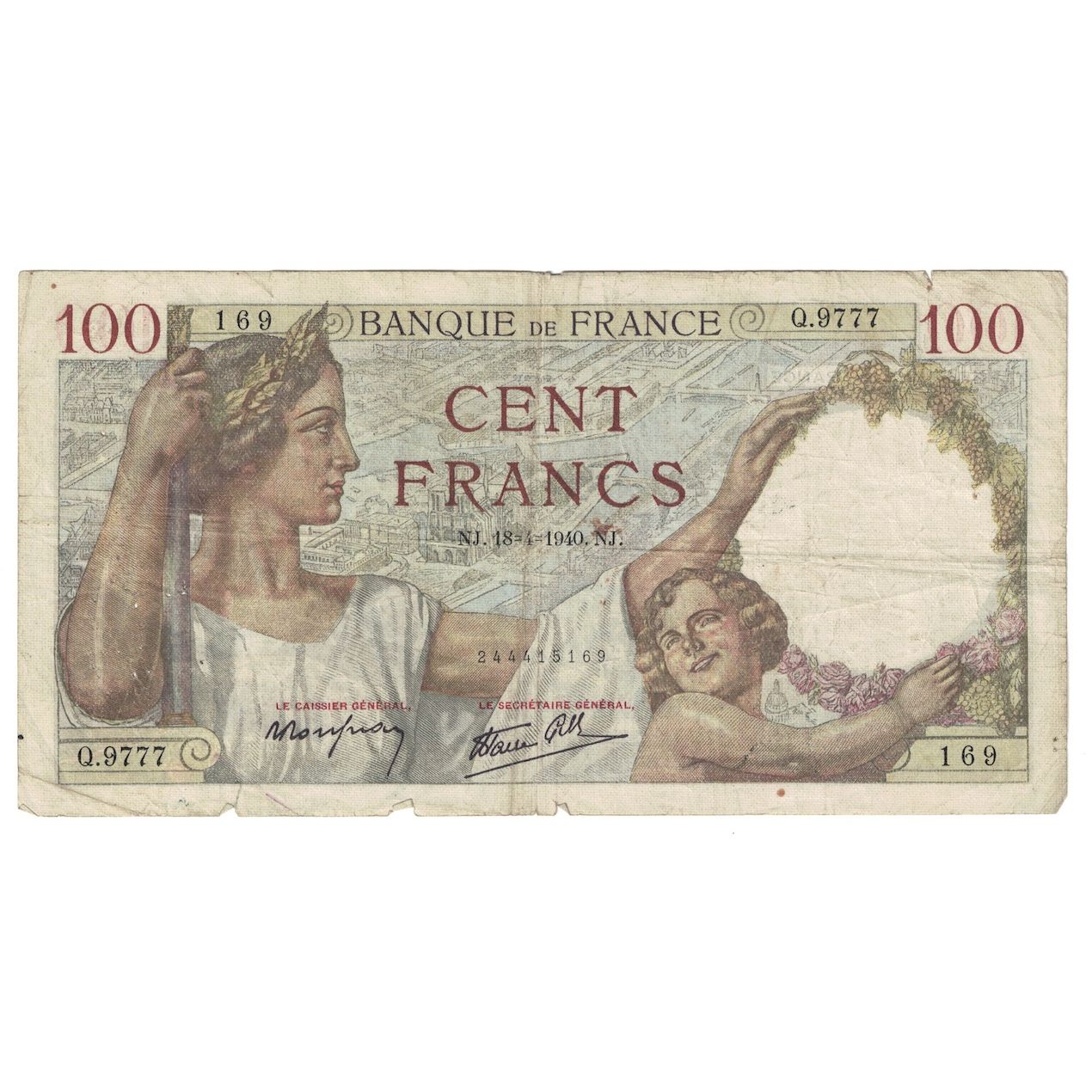 Francia, 100 Francs, Sully, 1940, 1940-04-18, B+, Fayette:26.27, KM:94