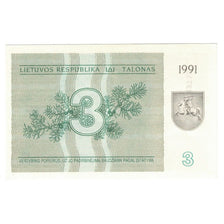 Banconote, Lituania, 3 (Talonas), 1991, KM:33a, FDS