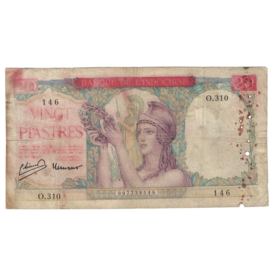 Banconote, INDOCINA FRANCESE, 20 Piastres, Undated (1942), KM:81a, B