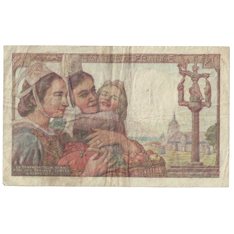 França, 20 Francs, Pêcheur, 1944, 1944-02-10, F(12-15), Fayette:13.08, KM:100a