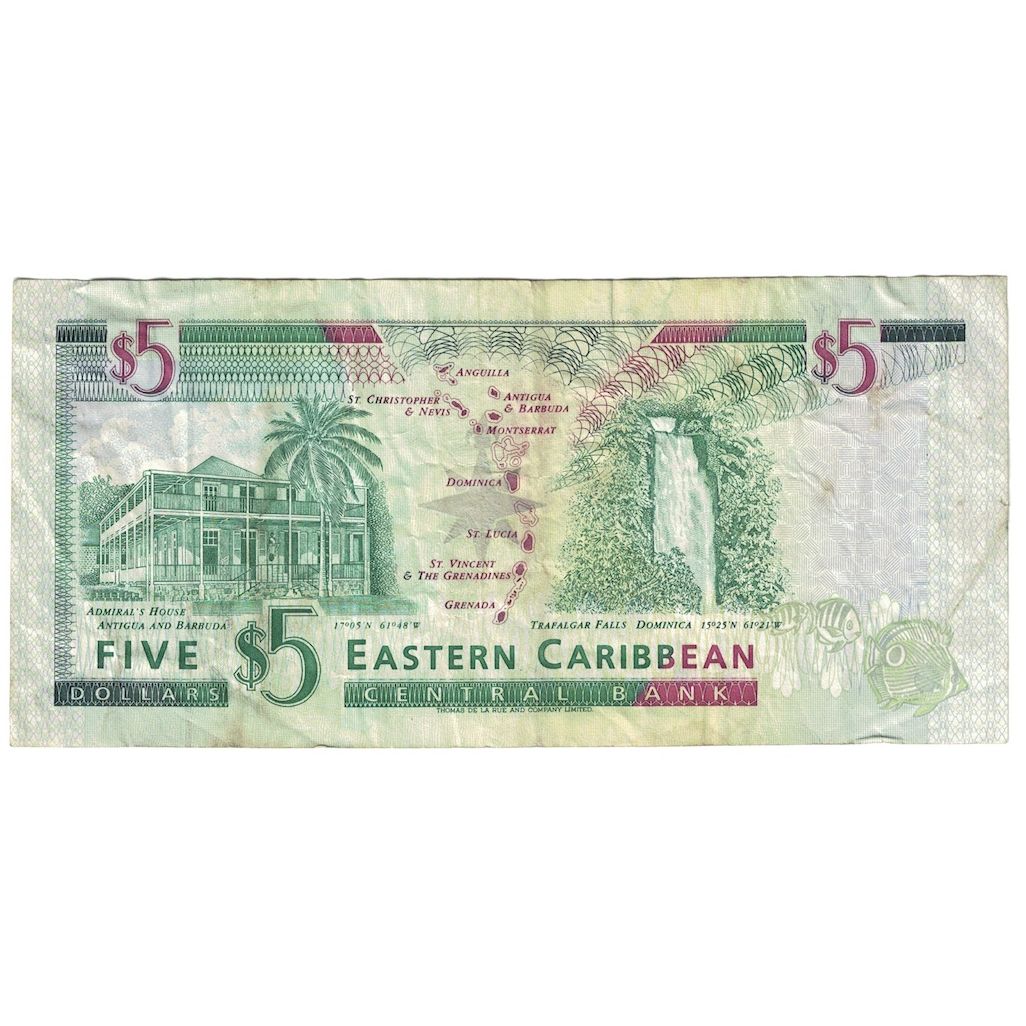 Banknote, East Caribbean States, 5 Dollars, Undated (2000), KM:37v, VF(20-25)