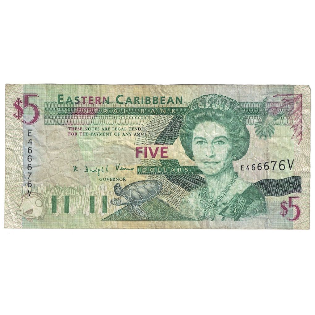 Billet, Etats des caraibes orientales, 5 Dollars, Undated (2000), KM:37v, TB