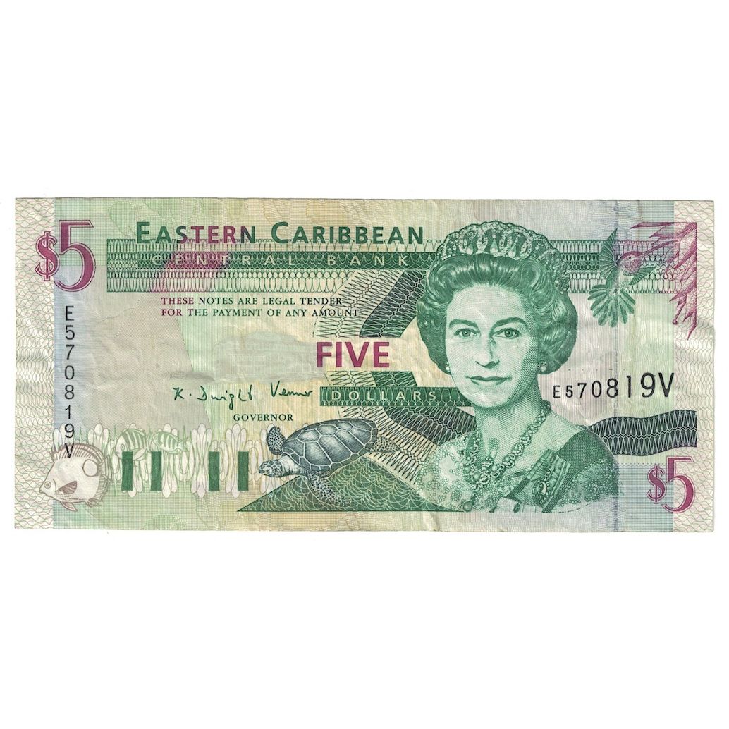 Billet, Etats des caraibes orientales, 5 Dollars, Undated (2000), KM:37v, TB