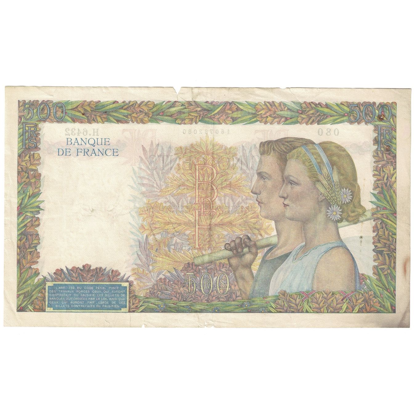 Frankreich, 500 Francs, La Paix, 1942, 1942-07-23, S, Fayette:32.38, KM:95b