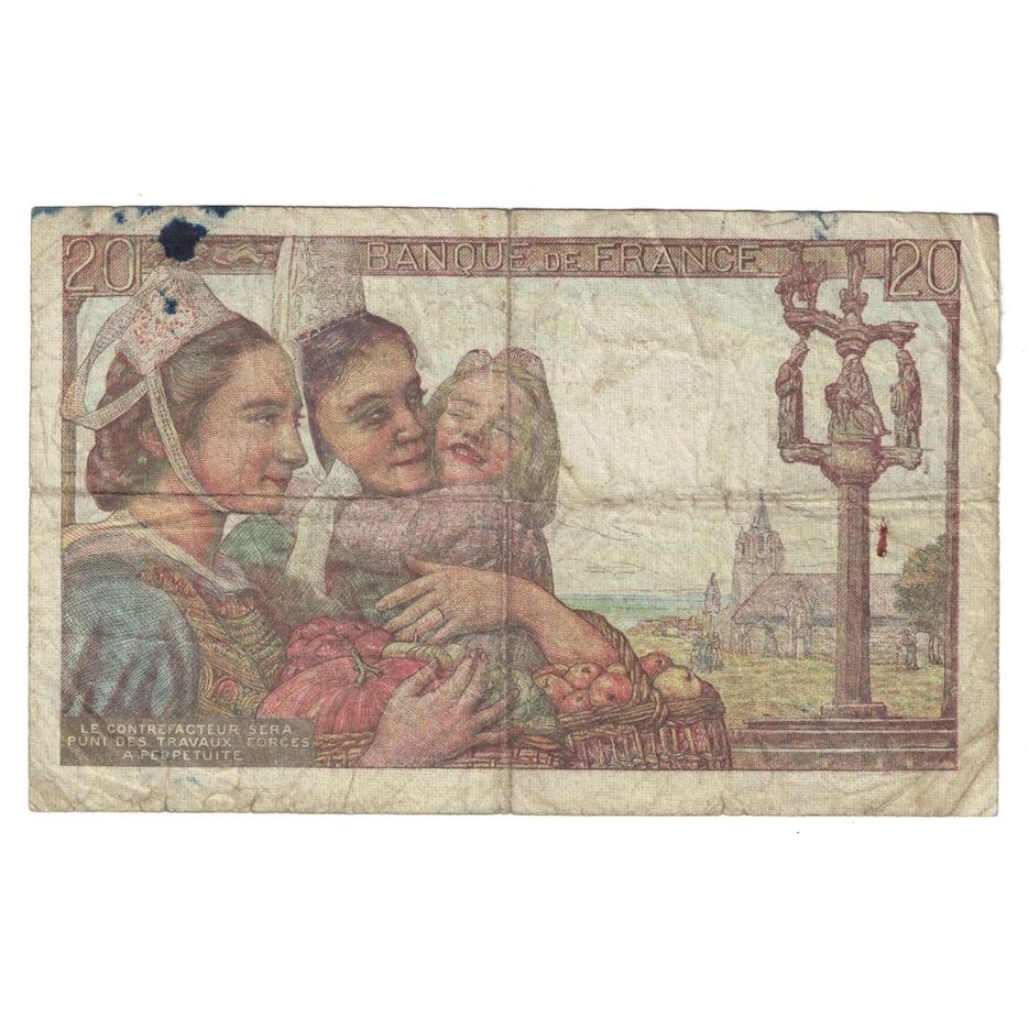 France, 20 Francs, Pêcheur, 1947, 1947-01-09, B+, Fayette:13.11, KM:100b