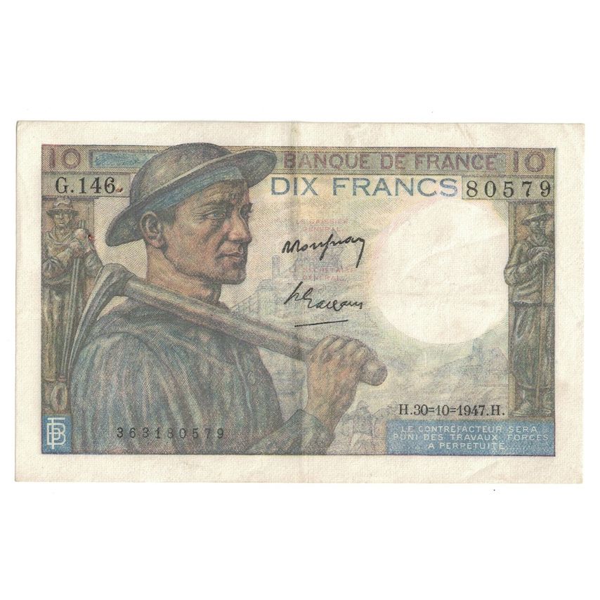 Frankreich, 10 Francs, Mineur, 1947, 1947-10-30, SS+, Fayette:8.18, KM:99f