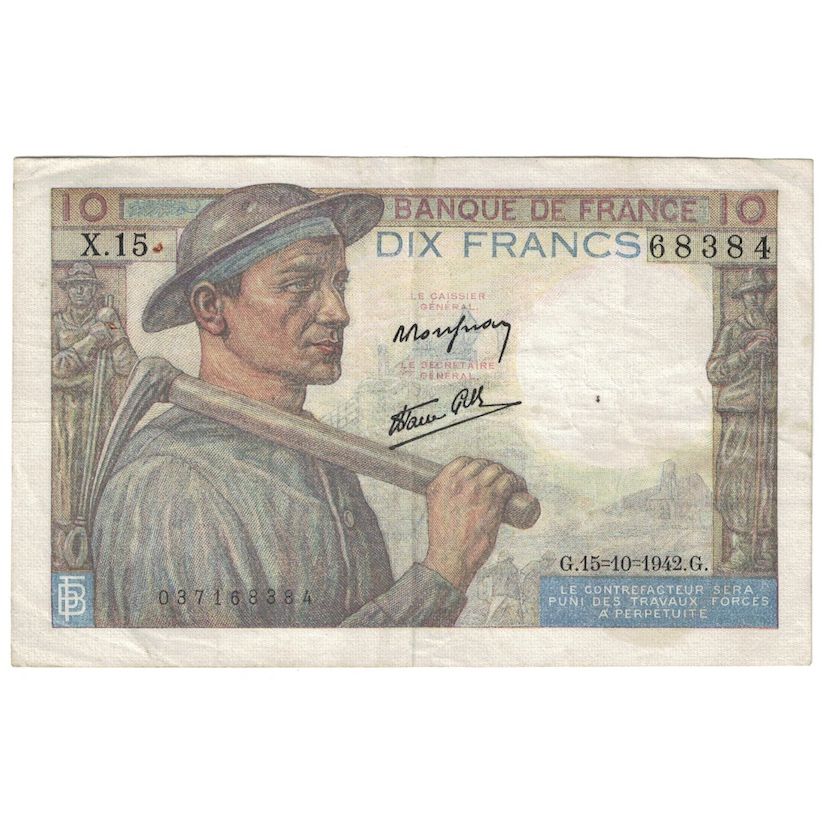 Francia, 10 Francs, Mineur, 1942, 1942-10-15, BB, Fayette:8.4, KM:99d
