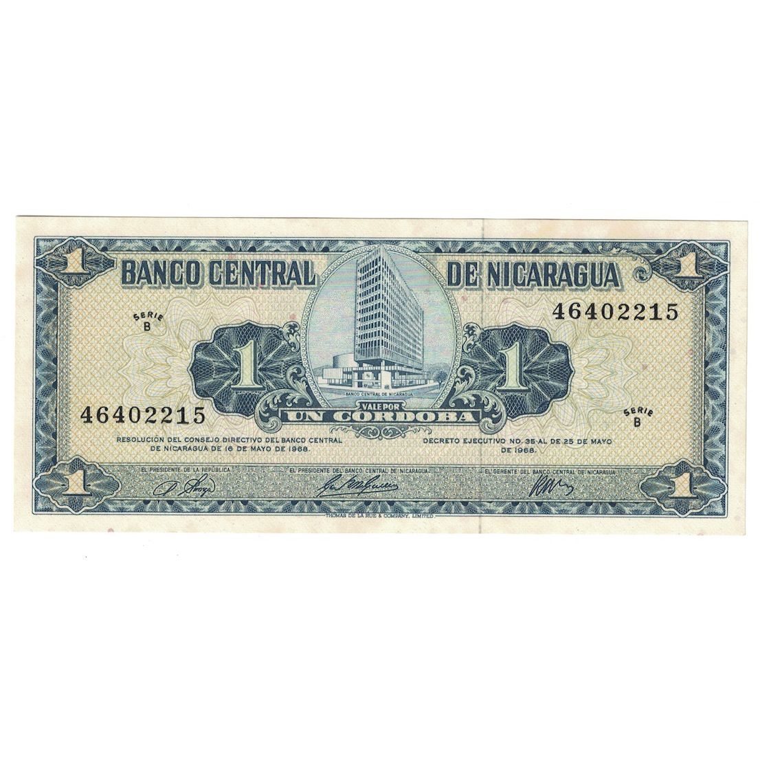Banconote, Nicaragua, 1 Cordoba, 1968-5-25 DECRET, KM:115a, SPL