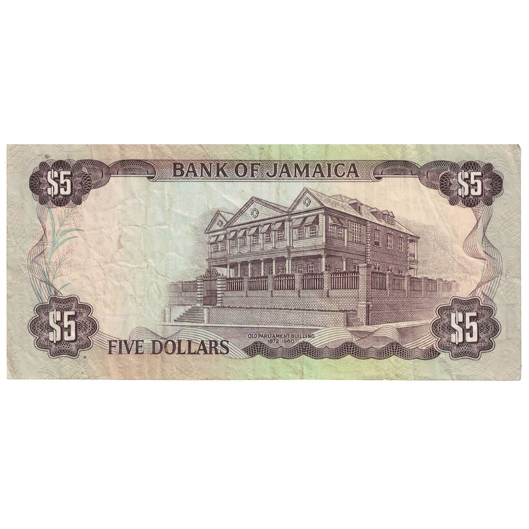 Banconote, Giamaica, 5 Dollars, 1991, 1991-07-01, KM:70d, MB+