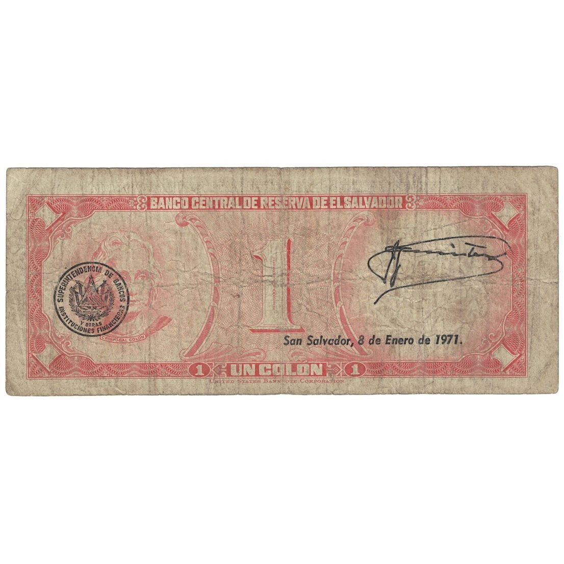 Billete, 1 Colon, 1968, El Salvador, 1968-8-13, KM:110a, RC+