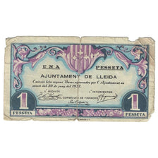 Banknote, Spain, 1 Peseta, N.D, 1937, 1937, LLEIDA, VG(8-10)