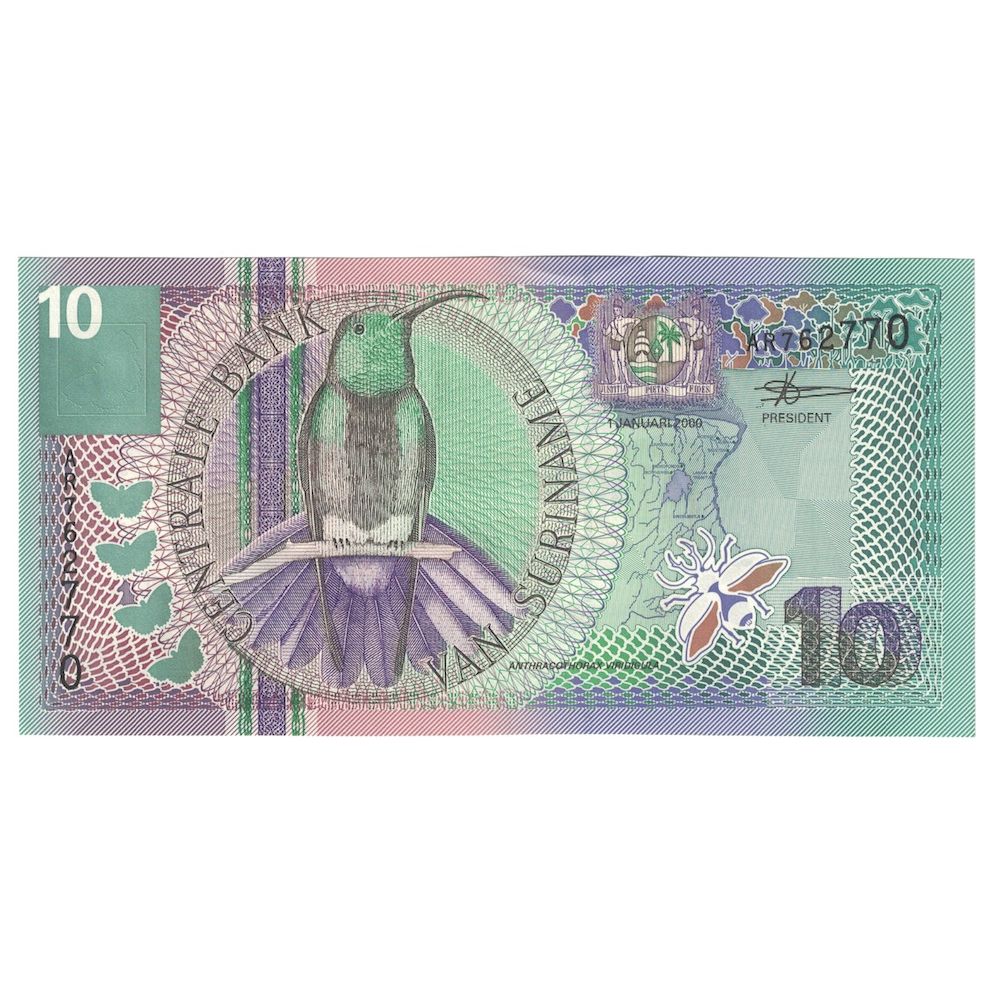 Geldschein, Surinam, 10 Gulden, 2000, 2000-01-01, KM:147, UNZ-