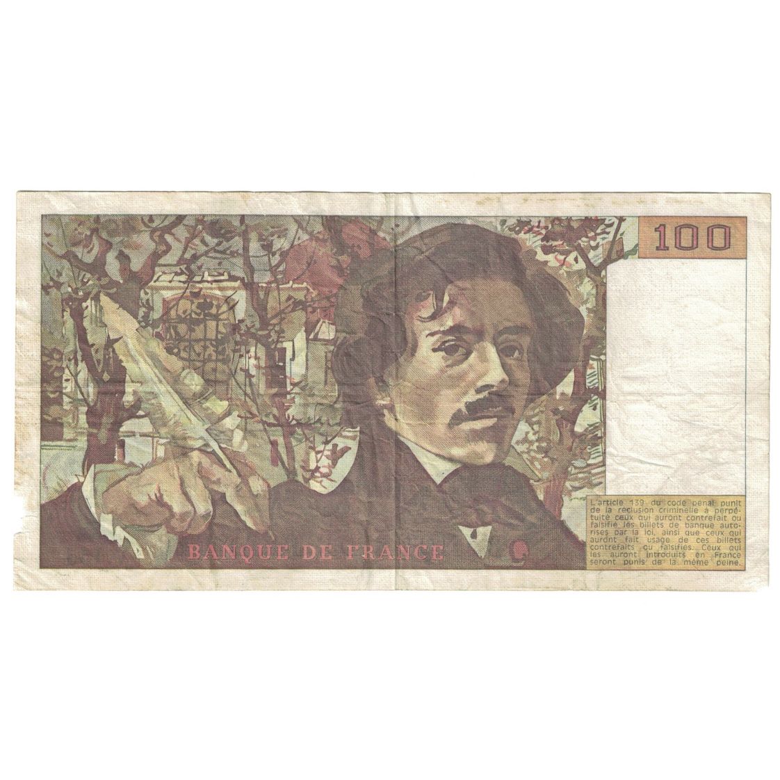 France, 100 Francs, Delacroix, 1989, TB+, Fayette:69.13d), KM:154d