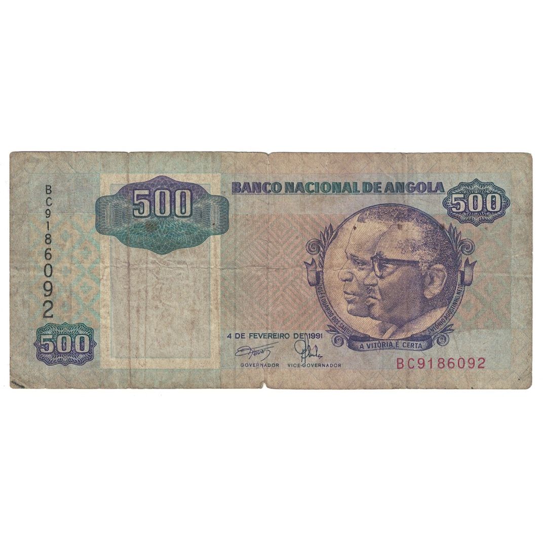 Nota, Angola, 500 Kwanzas, 1991, 1991-02-04, KM:128b, VG(8-10)