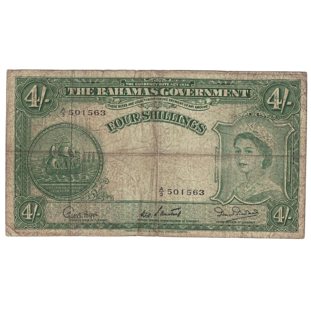 Billet, Bahamas, 4 Shillings, Undated (1953), KM:13c, B+