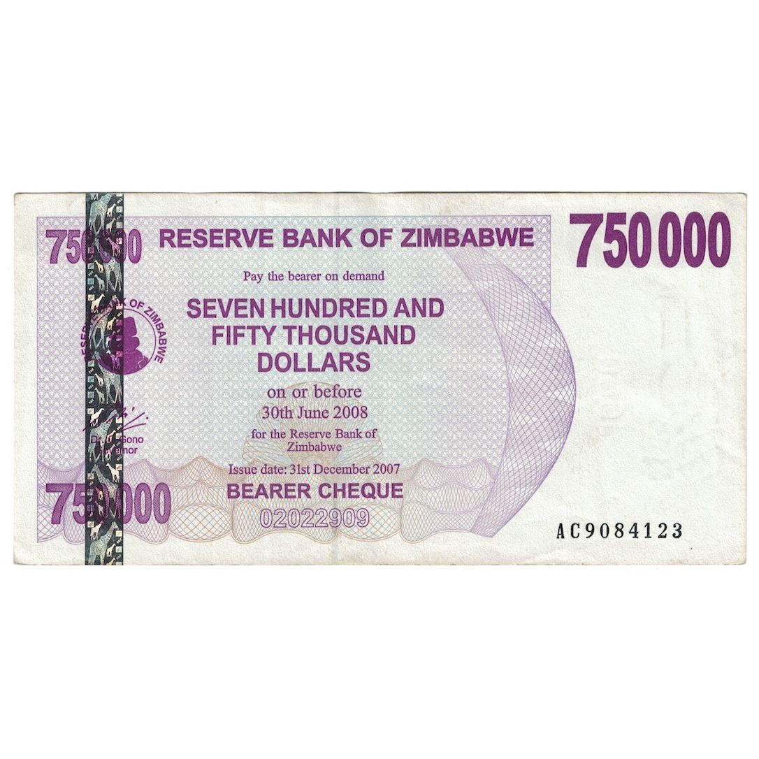 Banknot, Zimbabwe, 750,000 Dollars, 2007, 2007-12-31, KM:52, AU(50-53)