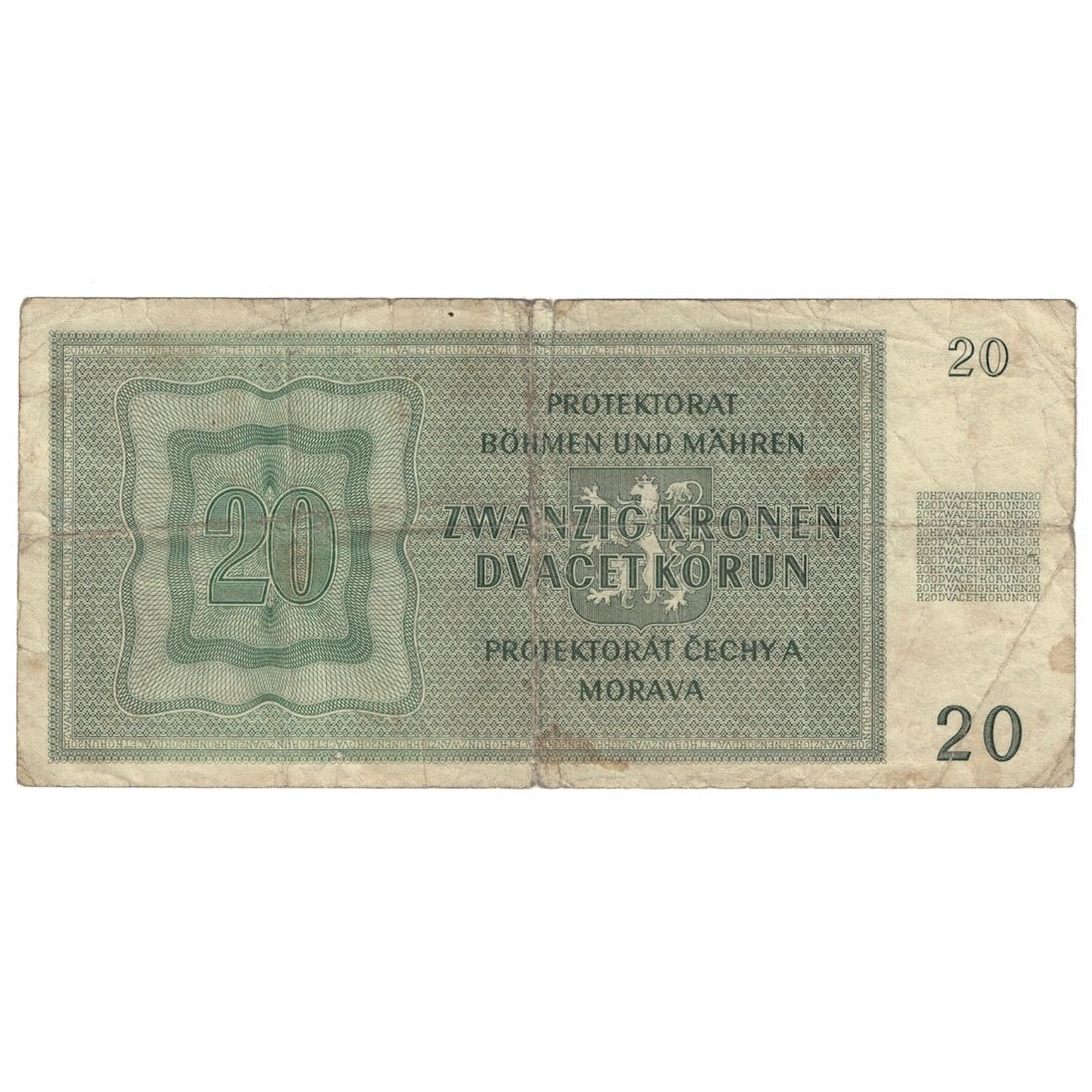 Billet, Bohemia and Moravia, 20 Korun, 1944, 1944-01-24, KM:9a, B