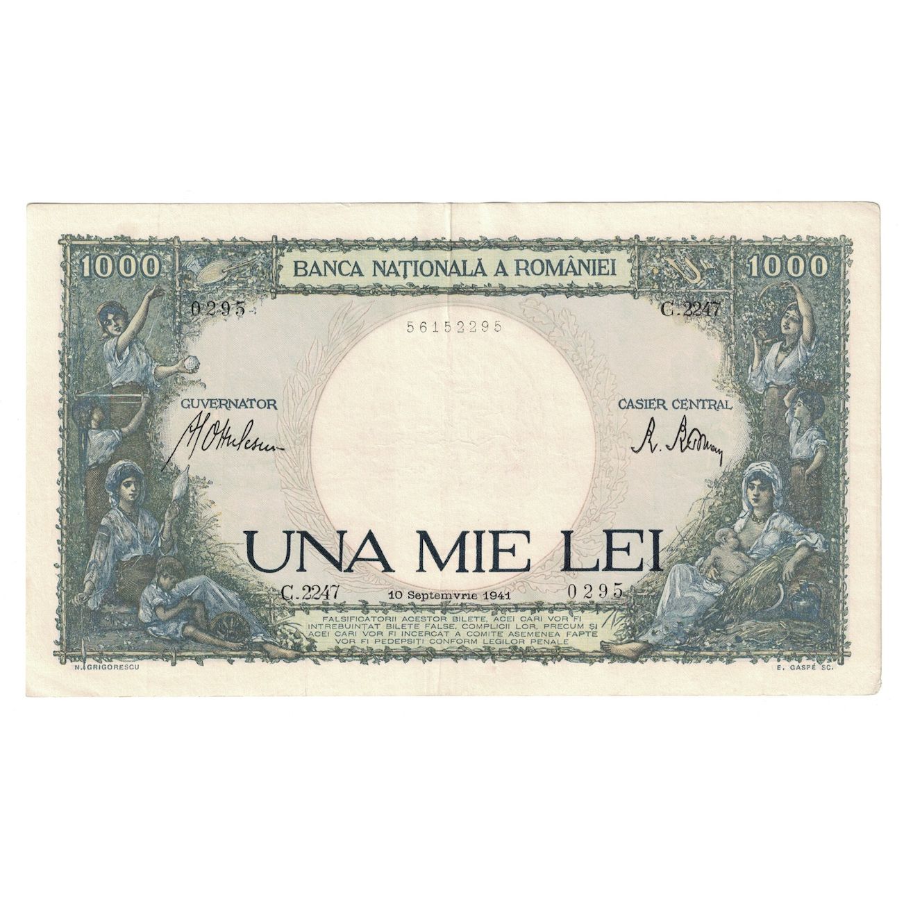 Banconote, Romania, 1000 Lei, 1941, 1941-09-10, KM:52a, BB