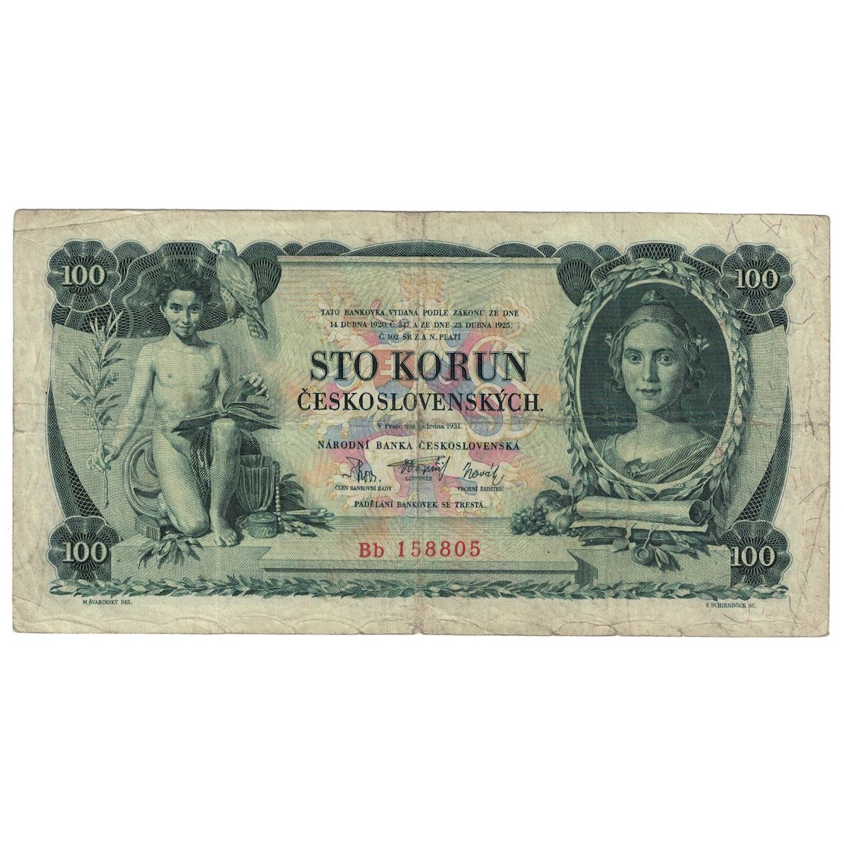 Banconote, Cecoslovacchia, 100 Korun, 1931, 1931-01-10, KM:23a, MB