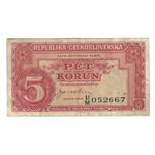 Banconote, Cecoslovacchia, 5 Korun, 1949, 1949-01-25, KM:68a, MB+