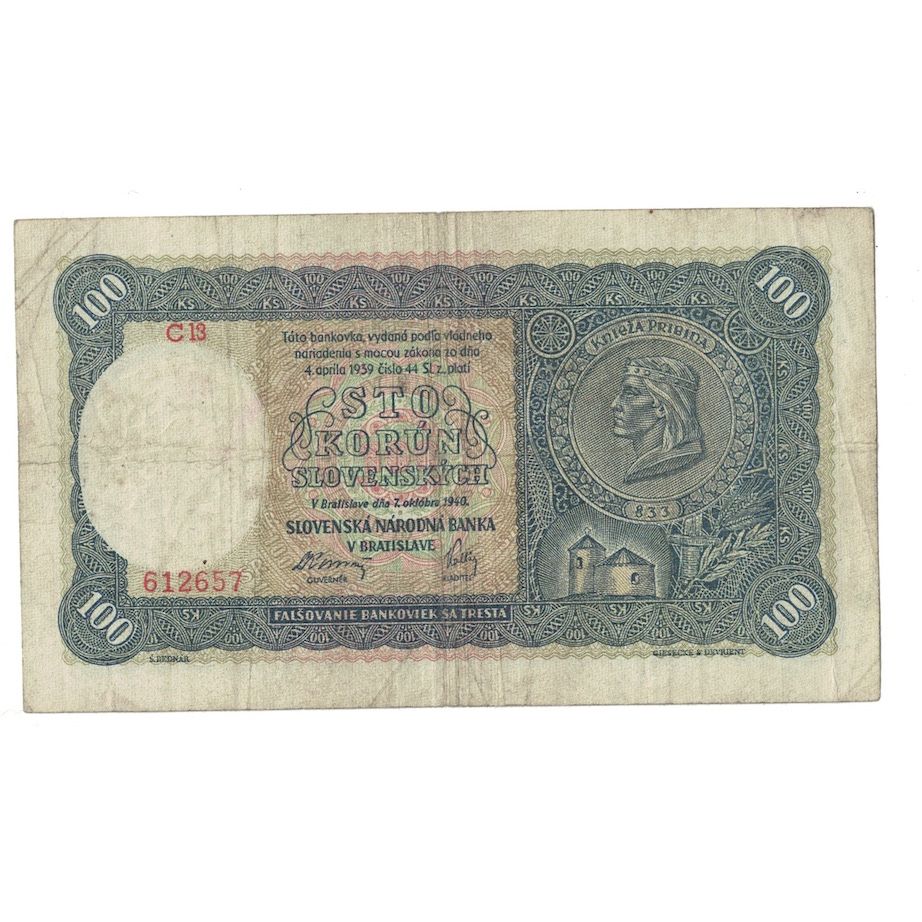 Banconote, Slovacchia, 100 Korun, 1940, 1940-10-07, KM:10a, B+