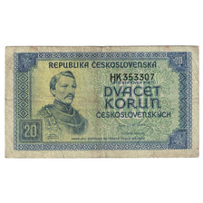 Banconote, Cecoslovacchia, 20 Korun, undated (1945), KM:61a, MB