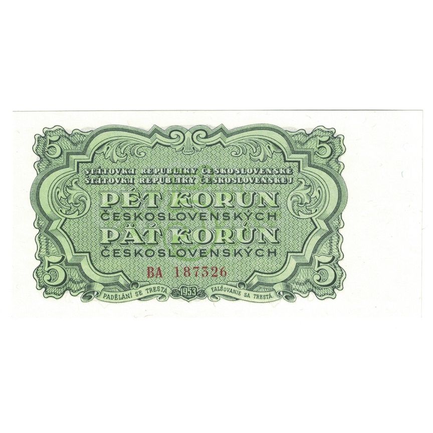 Geldschein, Tschechoslowakei, 5 Korun, 1953, KM:80b, UNZ