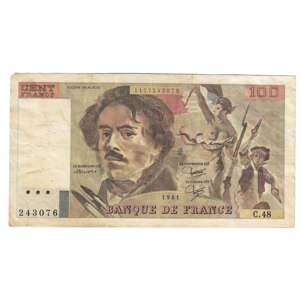 Frankrijk, 100 Francs, Delacroix, 1981, B+, Fayette:69.05, KM:154b