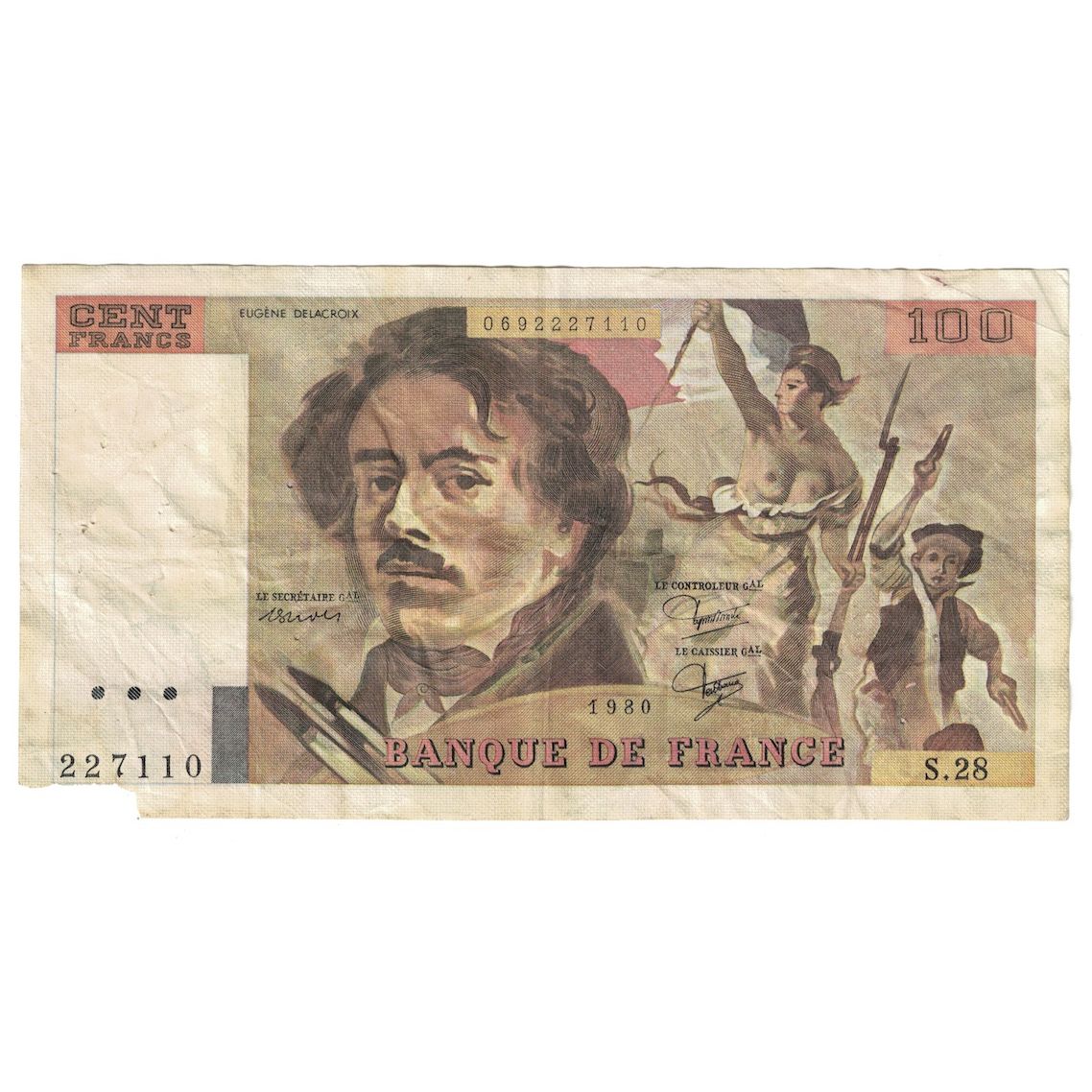 França, 100 Francs, Delacroix, 1980, F(12-15), Fayette:69.04a, KM:154b