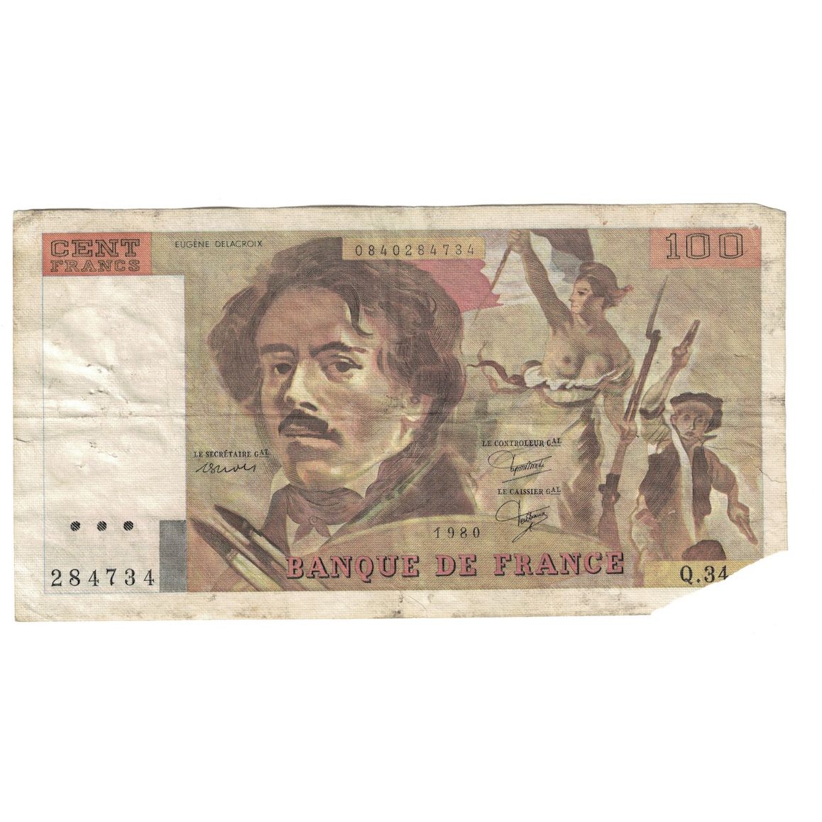 França, 100 Francs, Delacroix, 1980, F(12-15), Fayette:69.04b, KM:154b