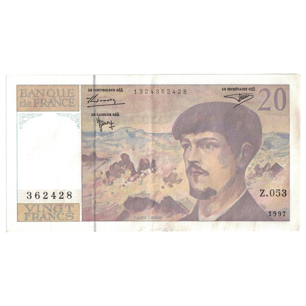 França, 20 Francs, Debussy, 1997, UNC(60-62), Fayette:66ter02a53, KM:151i